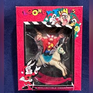 Vintage Looney Tunes Yosemite Sam Rocking Horse Christmas Ornament